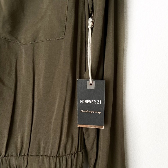ROMPER JUMPSUIT OLIVE GREEN Forever 21 Button Long sleeve Elastic Waist Tie Siz… - Picture 5 of 15